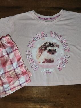 Justice Kids Pink Hedgehog Pajama Set - Sleep More, Worry Less